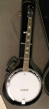 Antares 5 String Banjo - ABJ 244 - Mother of Pearl Inlaid Neck Inlaid Bands on Back - In Case