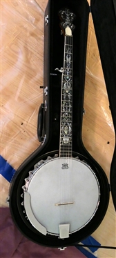 Beautiful 5 String Inlaid Banjo - Intricately Mother of Pearl Inlaid and Carved Neck - In Mc&B Fitted Case 