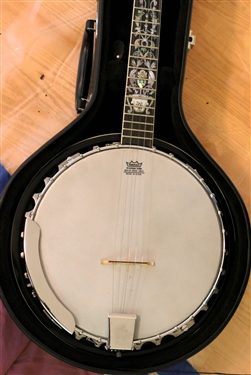 Beautiful 5 String Inlaid Banjo - Intricately Mother of Pearl Inlaid and Carved Neck - In Mc&B Fitted Case 