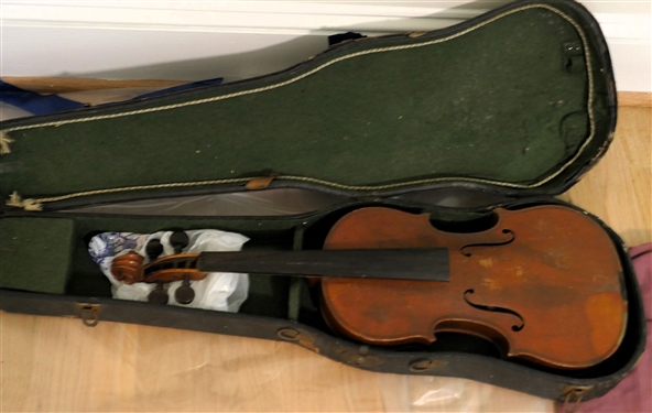 Full Size Violin A Copy of Antonio Stradivarius Made in Germany - Missing Strings and Bridge - No Bow - Case is Rough - 