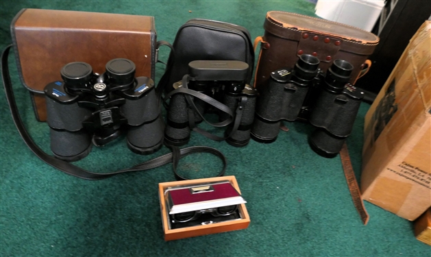 4 Pairs of Binoculars including Stellar 7x 50, Sears 7 x 35, Bushnell 10 x 50 and Made in Japan Pocket Binoculars - Strap in Stellar Case is Broken 