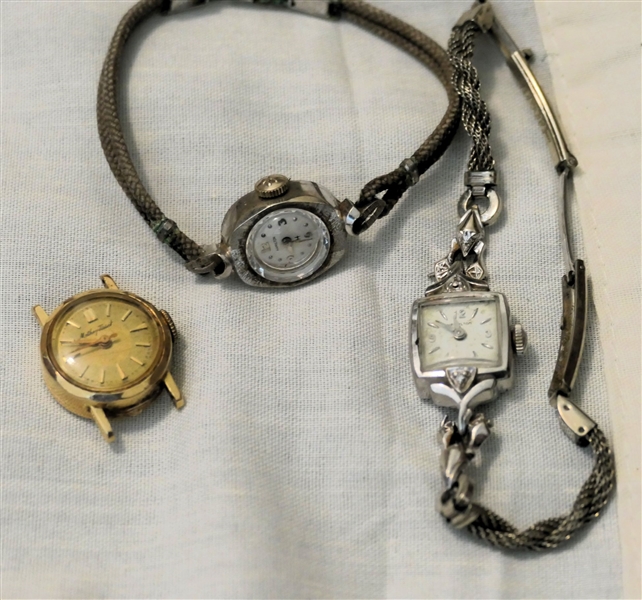 3 Gold Ladies Watches- 14kt White Gold Hamilton, 10kt White Gold Hamilton, and 14kt Yellow Gold Tissot