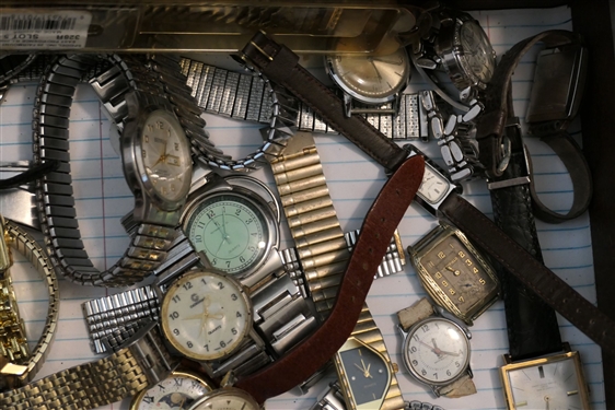 Nice Nova Hard Case Full of Wristwatches - including Pulsar, Waltham, Timex with Unusual Red Stripes, Adrienne, and Many Others
