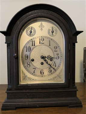 Seth Thomas Clock USA Chiming Clock - Measures 14 tall 11 by 7 1/2 - Clock Has Key - Missing Pendulum 