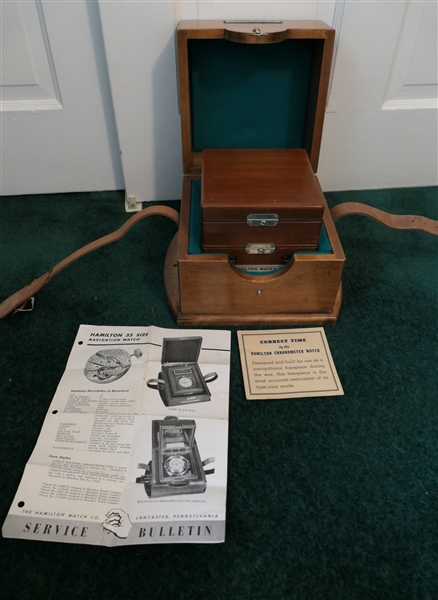 Hamilton Mounted Chronometer Watch - Model 22 - Running - Presented as "Inaugural Handicap Trophy Ohio Sports Enterprises Inc. Hamilton Ohio, August 12, 1946 Won by Wise Margaret" In Wood Inner and...