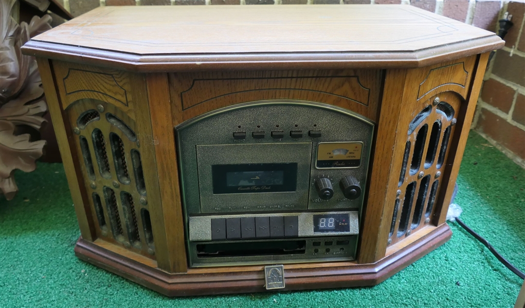 Thomas Pacconi Modern Oak Radio with Record and Cassette Player - Measures 12" Tall 22" by 13 1/2" 