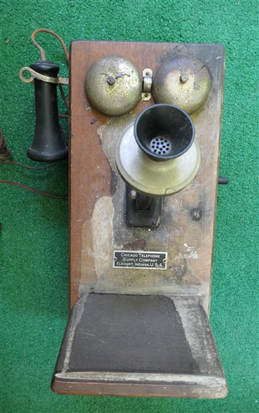 Chicago Telephone Supply Company - Elkhart, Indiana, USA - Oak Wall Phone - Has Works Inside - Some Damage To Finish - 