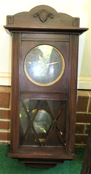 The Original No. 657 Oak Chiming Wall Clock - With Pendulum - Clock Measures 28" Tall 12 1/4" by 6 1/4" 