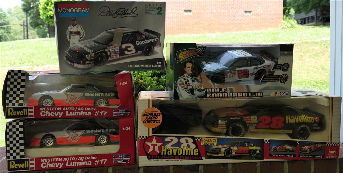 5 Model Cars including Western Auto/ AC Delco Chevy Lumina #17, Dale Earnhardt Model, Dale Earnhardt Jr, and Havoline #28 Radio Control Car