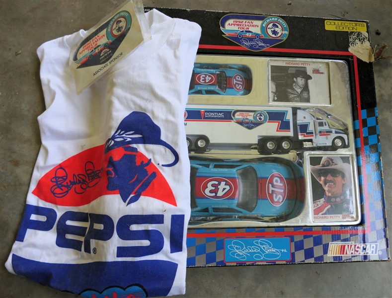 Richard Petty #43 - 1992 Fan Appreciation Tour  Collectors Edition Car, Truck, and Card Set - In Original Box and Richard Petty "Pepsi" T- Shirt - Like New 