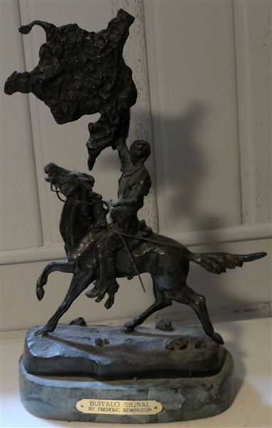 Buffalo Signal By Frederic Remington - Bronze Statue on Marble Base - Measures 16" tall 9" Across