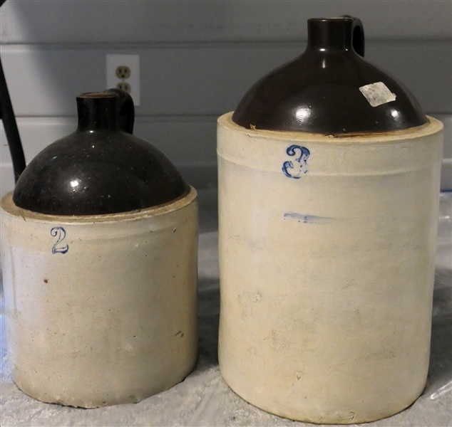 2 Gallon and 3 Gallon Brown and White Stone Jugs 