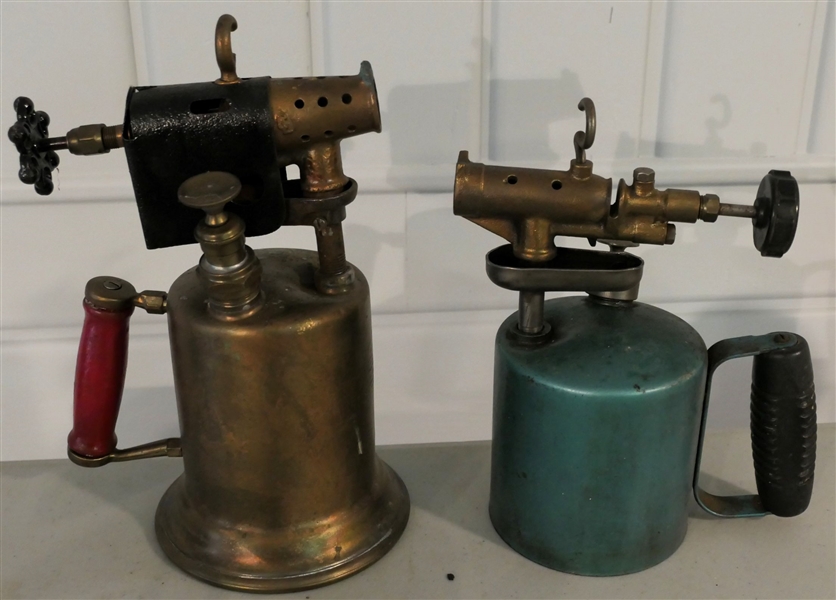 2 Torches - Brass Measures 10" tall Green Measures 8 1/2"