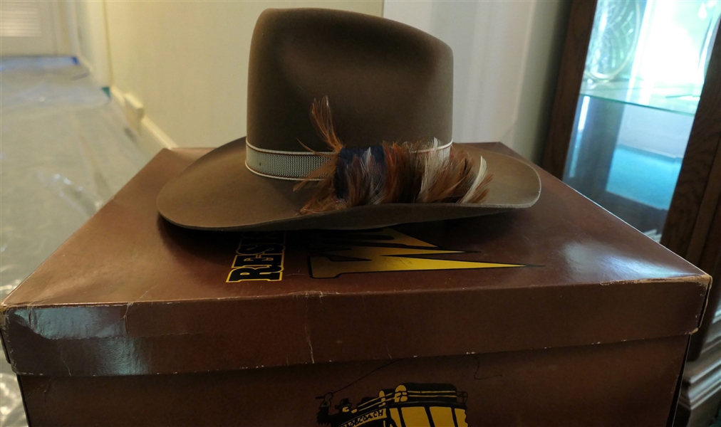 Resistol "Stagecoach Hat Collection" Box with Park Royal - Dyna Felt Cowboy Hat - Feather in  Band - Size 7 1/2