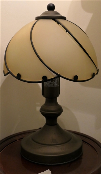 Small Metal Table Lamp with Glass Shade - Measures 13" Tall 