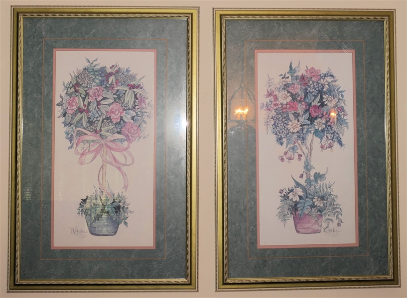 Pair of A Parker Artist Signed Topiary Prints  Framed and Double Matted - Frames Measure 32 1/2" by 21 1/2" 