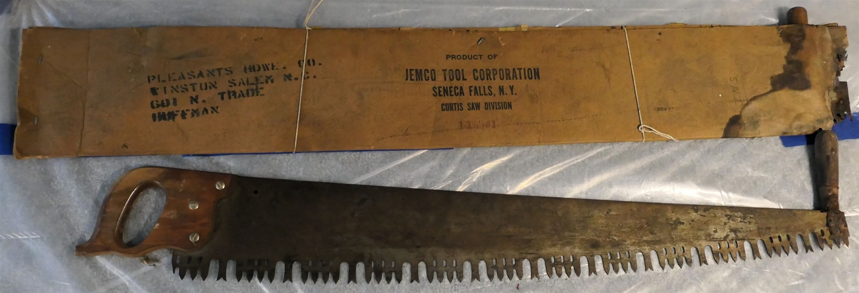 2- 2 Man Saws - One is In Original Packaging "Jemco Tool Corporation Seneca Falls, N.Y. Curtis Saw Division" Shipped to Pleasants HDWE> Co. Winston Salem, NC 