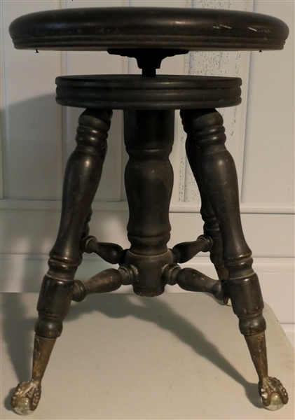 Antique Piano Stool with Glass Ball and Claw Feet - Measures 20" tall 15" across