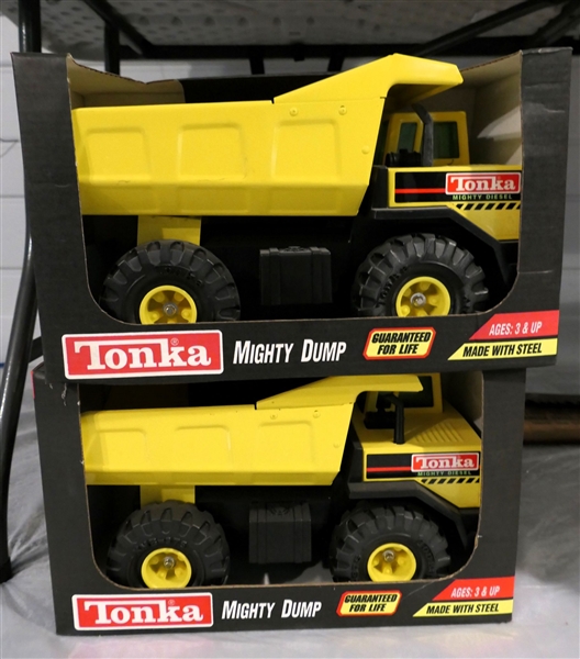 2 Tonka Metal "Mighty Dump" Dump Trucks in Original Boxes