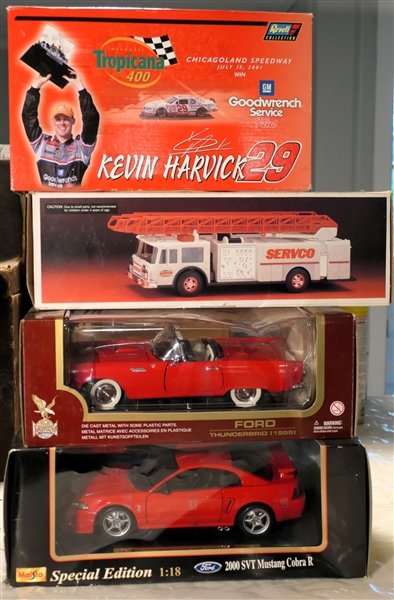 4 Die Cast Cars - Kevin Harvick #29, Servco, Ford Thunderbird (1955), and Ford SVT Mustang Cobra R