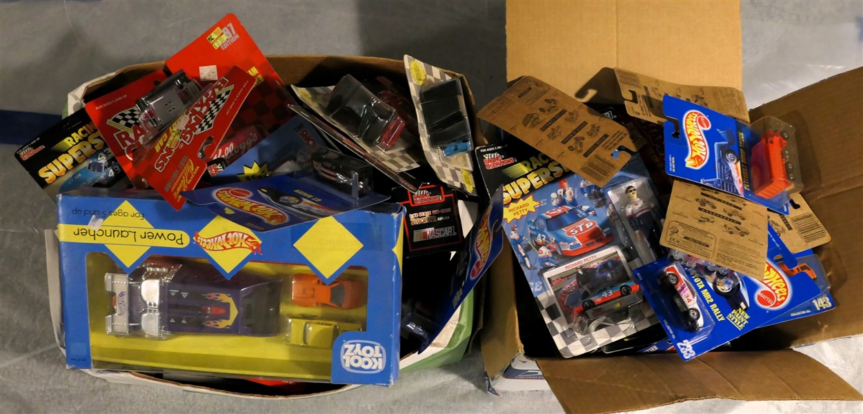 2 Boxes Full of Hot Wheels and Racing Champions Cars 