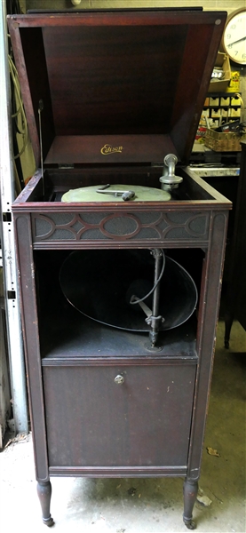 Edison Disc Phonograph - Model C-150 - with Many Records in Bottom - Missing Front Grate - Mahogany Case - No. 17 