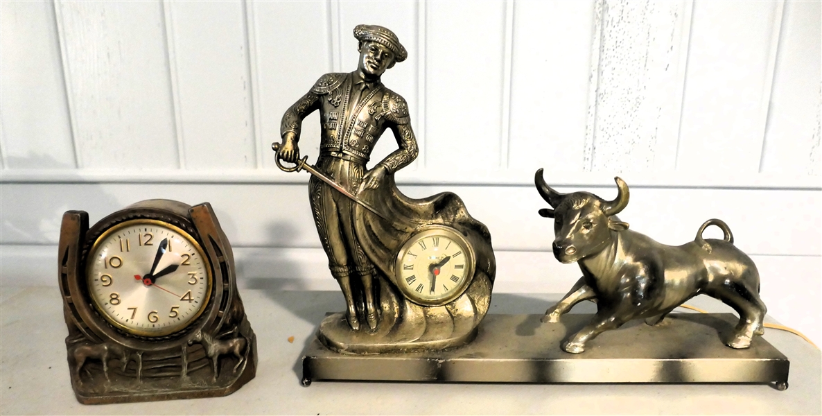 Sessions Horseshoe Clock with Horses and Fence and United Matador Clock with Bullfighter