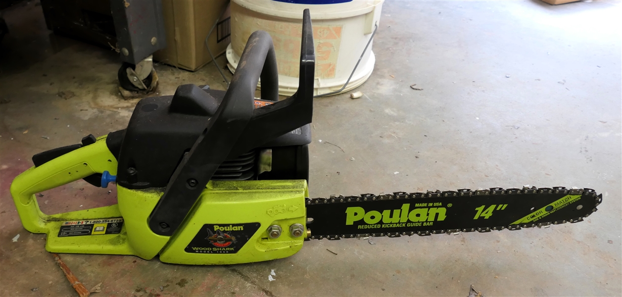 Poulan Wood Shark Model 1950 Chain Saw 14" Bar - Good Compression