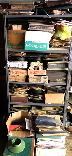 Metal Storage Shelf Full of Hundreds of Records, Albums, 78s, and 45s - Hundreds - Un Searched