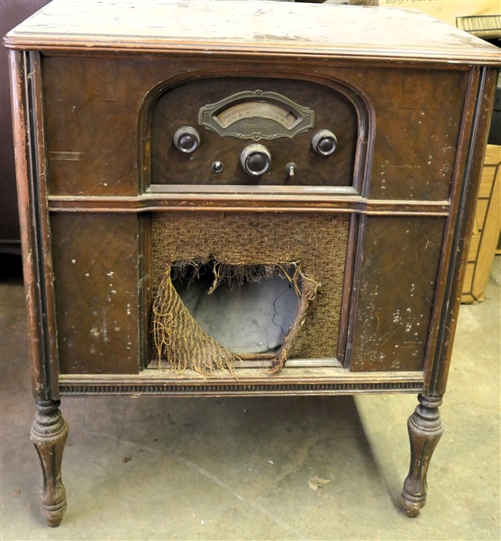 Atwater Kent Model 74 Table Radio -  Front Speaker is Torn - Measures 30" tall 25" by 17"