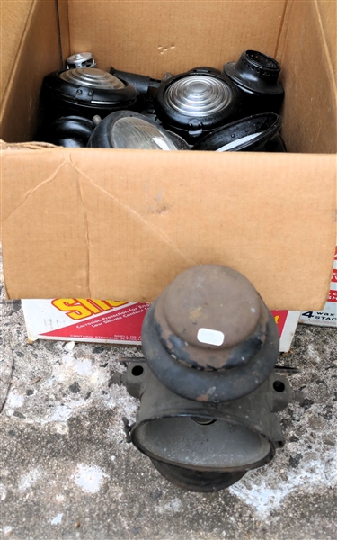 Box of Car and Buggy Lights and Lanterns and Parts