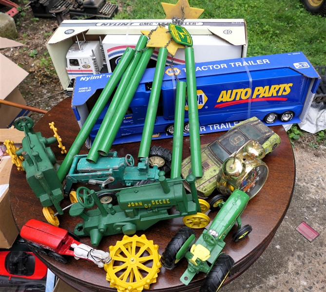 Lot of Cast Iron Toys, John Deere Wind Chimes, Nylint Napa Truck, Nylint GMC Truck, Modern Coca Cola Wagon, Etc.