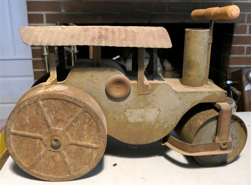 Pressed Steel Steam Roller Ride On Toy - Measures 14" tall 20" Long