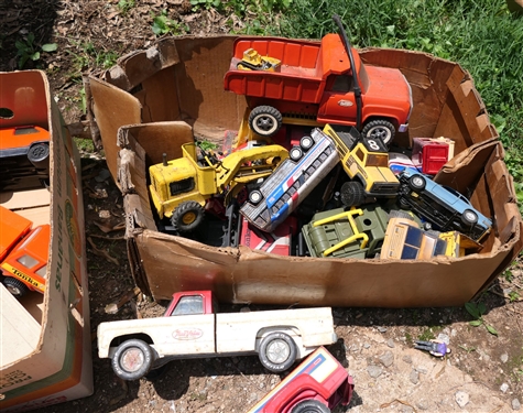 Lot of Metal Trucks and Other Toys - Tonka Trucks, Nylint Truck and Trailer, Greyhound Bus, Nylint True Value, Etc. 