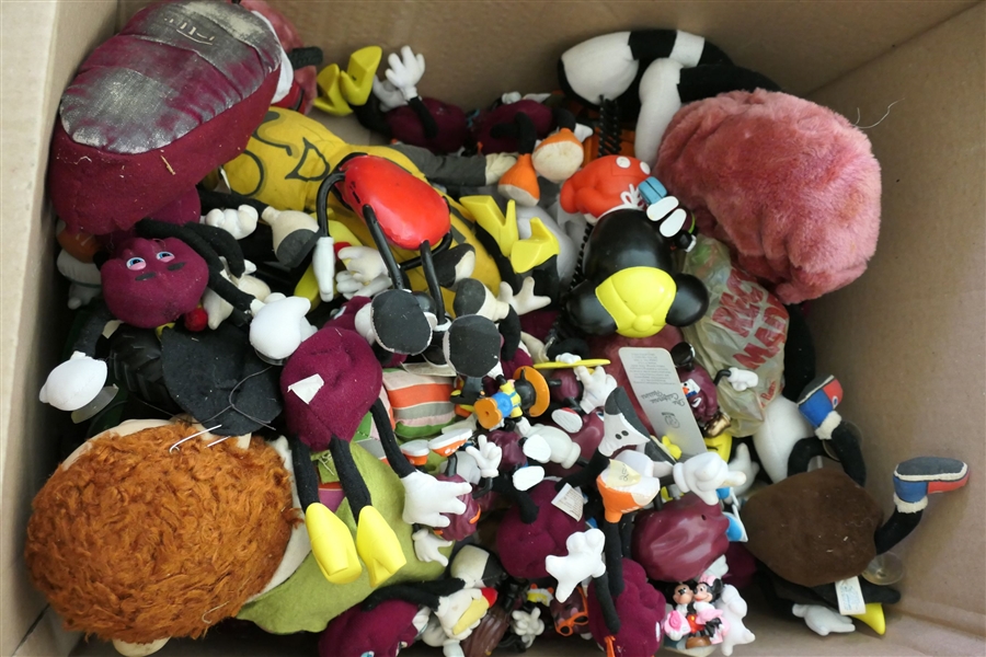 Large Box of California Raisins - Figures, Plush, Mr. Peanut, Mickey Mouse, and Other Toys - Mostly Raisins