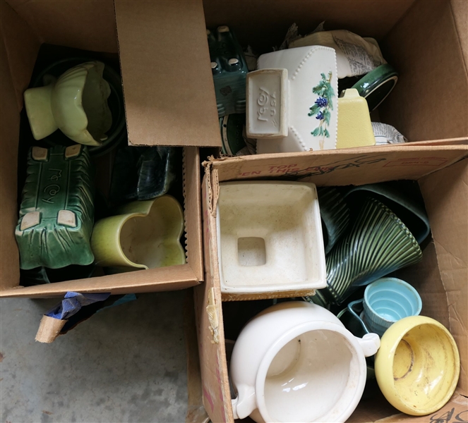 3 Boxes of McCoy Pottery - Planters, Vases, Vessels, Grape Planter, and More