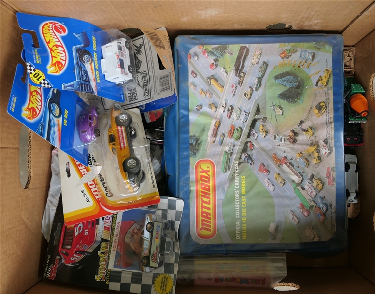 Box of Cars - Matchbox, Racing Champions, NFGL Cars, and Car Case