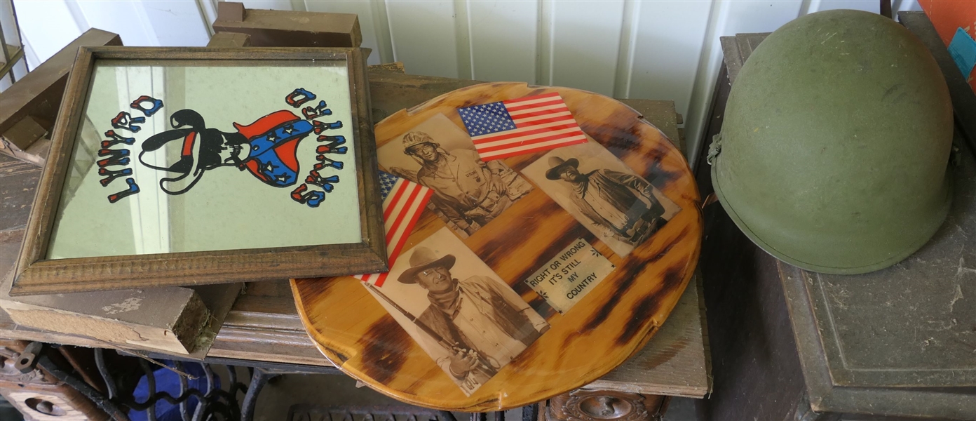 John Wayne Plaque "Right or Wrong Its My Country" and Lynard Skynard Mirrored Sign - Measures 13" by 13"