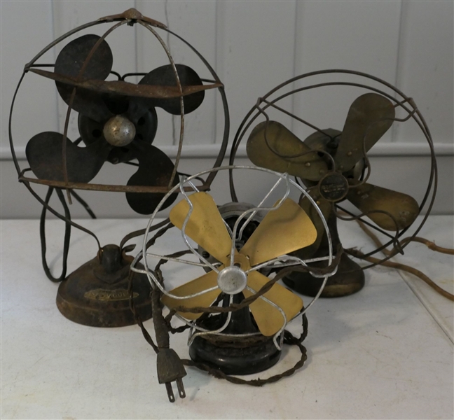 3 Fans - Northwind with Brass Blades, Sea Gull With Horizontal Bars on Front and Other Small Fam - Sea Gull Fan Measures 9" Across
