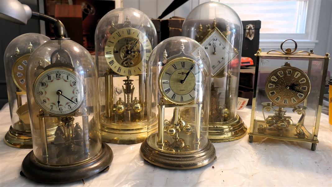 6 Anniversary Clocks - Elgin Quartz, Elgin Made in Germany, Howard Miller, and Kundo - Largest Measures 12" Tall 