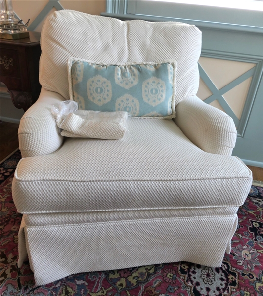 Beautiful Southwood Furniture Club Chair - With Arm Covers and Light Blue Throw Pillow - Chair Measures 35" tall 33" by 34"