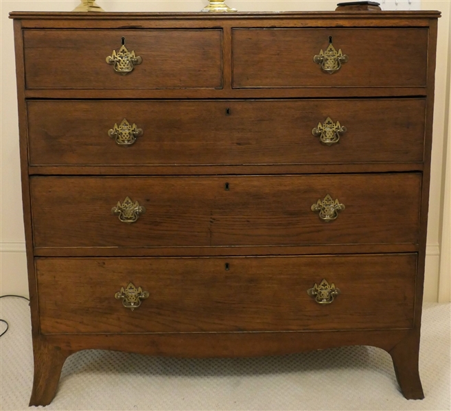 Circa 1810 English Oak Chest - 2 Over 3 Dovetailed Drawers - Measuring 41 1/2" tall 42" by 20" 