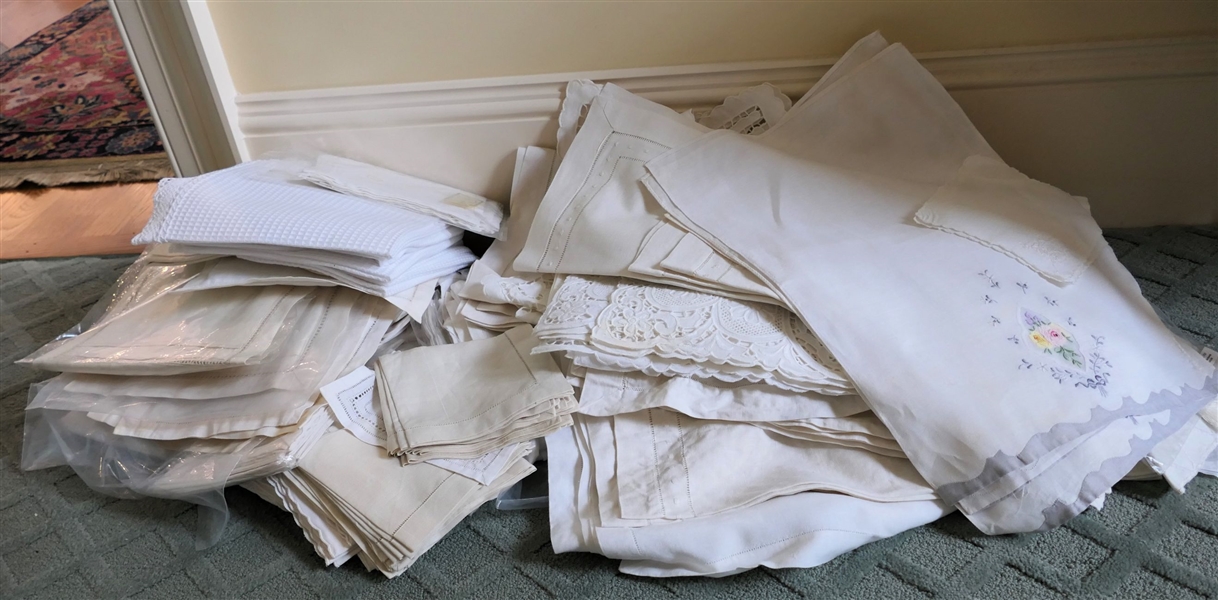 Huge Lot of Fine Linens - Table Cloths, Placemats, Napkins, Needlework, Lace - All Very Fine Clean and Pressed 