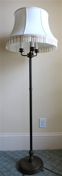 4 Light Floor Lamp with Fringe Shade - Antique Brass Finish - Measures 64" Tall