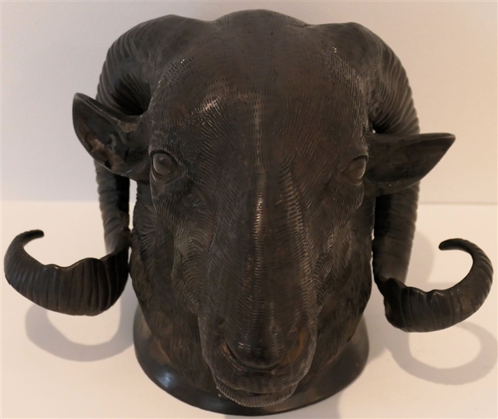 Incredible Bronze Rams Head Wall Hanger / Plaque Measuring 5" Tall 7 1/2" by 7"