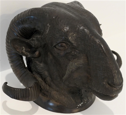 Incredible Bronze Ram's Head Wall Hanger / Plaque Measuring 5 Tall 7 1/2 by 7