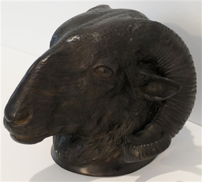 Incredible Bronze Ram's Head Wall Hanger / Plaque Measuring 5 Tall 7 1/2 by 7