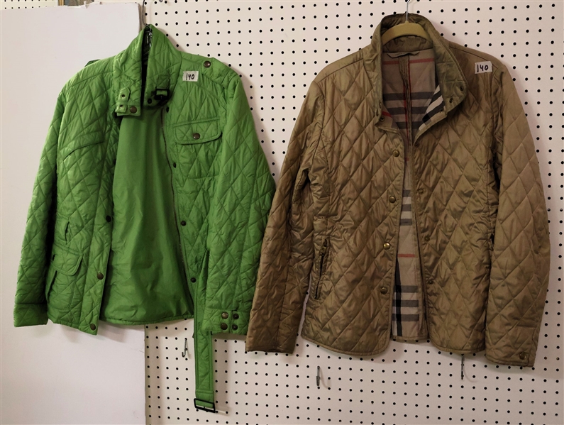 Burberry London Ladies Tan Quilted Jacket and Barbour Green Quilted Jacket - Barbour Size 8 - Burberry Needs Cleaning