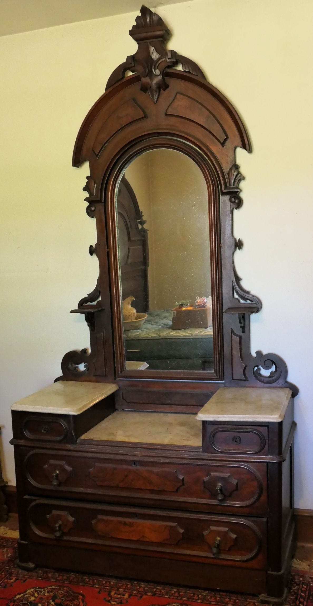 Lot Detail - Walnut Victorian Dresser with Mirror - Candle Shelves on ...