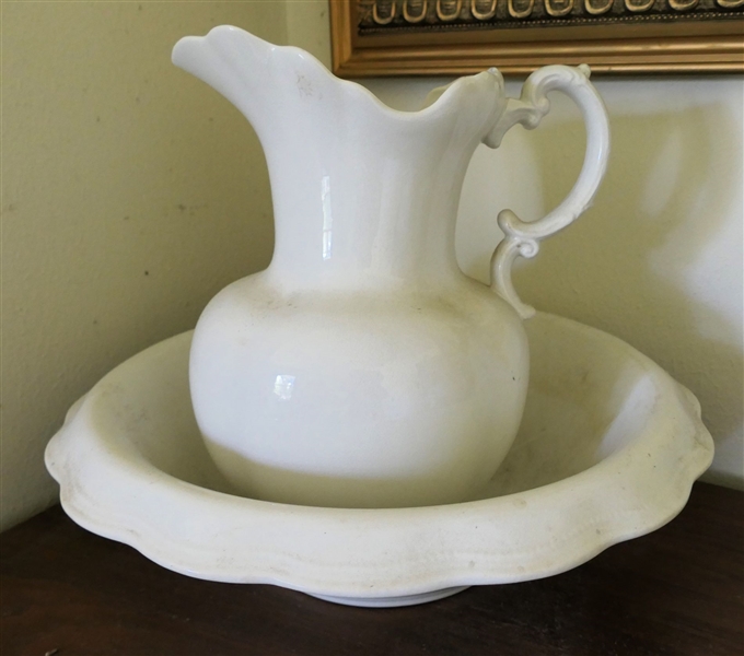 White Homer Laughlin Bowl and Pitcher Set - Pitcher Measures 12" tall 